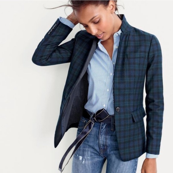 New J. Crew Regent Plaid Blazer Jacket 100% Wool Sz 4 - Picture 1 of 9